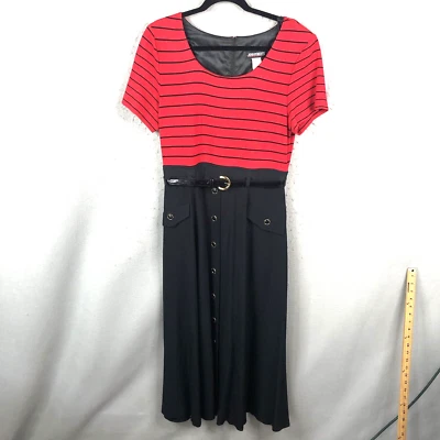 Vintage John Roberts Dress Womens 14 Red Black Sailor Belted East Coast Preppy - Image 1 of 4