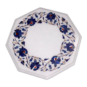 15" Marble Table Top Handmade Lapis Semi precious stones floral Work - Picture 1 of 4