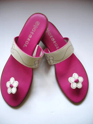 Sandalias GEORGE Cuero Rosa y Blanco con Punta Flor Hechas en Brasil Talla 7.5 Foto 1 de 4