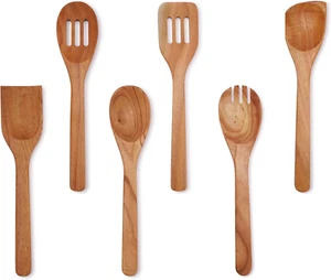 Wooden Spoons for Cooking 6 Piece, Non-Stick Wood Spatula Spoon Utensils Set, Du - Picture 1 of 9