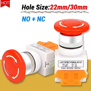 22mm/30mm panel mount emergency stop locking mushroom head Push Button Switch - Picture 1 of 7