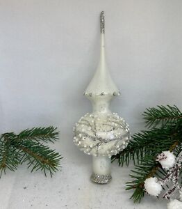 White Christmas glass tree topper, vintage mercury Christmas finail 8''