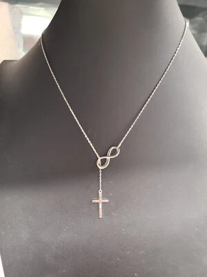 Cross Infinity Lariat Necklace 16-18 Inch in Sterling Silver 4.10 Grams - Image 1 of 3