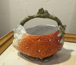 Antique Royal Bayreuth German Porcelain Figural Strawberry Basket with Blossoms - Picture 1 of 11