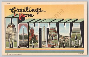 GREETINGS FROM: Montana 1930's-40's Unused Retro Colors Yellow - Picture 1 of 2