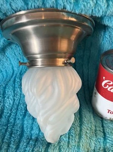 Antique Repro Small 5" Brushed Nickle Ceiling Light w/ Unique Flame Shade Globe - Picture 1 of 16