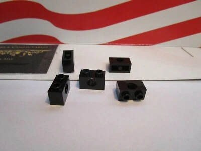 LEGO (5) BLACK TECHNIC BRICKS/BLOCKS 1 x 2 WITH HOLE PART #3700 - Image 1 of 2