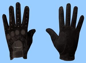 NEW MENS size 8 or small GENUINE BLACK SUEDE LEATHER DRIVING GLOVES