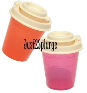 Tupperware Midgets Salt and Pepper Shakers Pink Coral and White Mini 2 oz - Picture 1 of 3