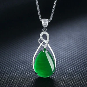 Sterling Silver Green Emerald Lab Created Diamond 14k White Gold Plated Pendant - Picture 1 of 3