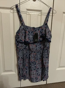 Torrid Sz 00 Floral Blue Red Sleeveless Babydoll Top Ruffle Trim - Picture 1 of 4