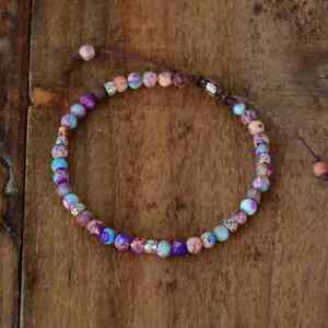 Handmade Purple Jasper Beads Bracelet Stone Beaded Bracelets Double Layer