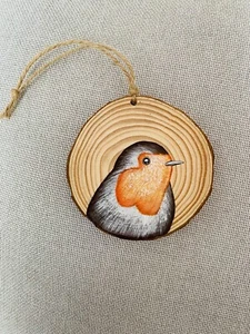 Hand Painted Wood slice | Hand Painted Ornaments | Natural Wood - Picture 1 of 14