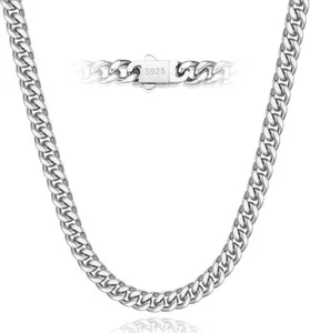 Miami Cuban Link Chain Necklace for Men, Necklace, 316L Stainless and 925 Silver - Picture 1 of 6