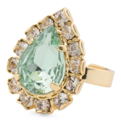 Anillo Sorrelli Giselle pera verde azulado/cristal verde agua/halo dorado cóctel nuevo con etiquetas Foto 1 de 4