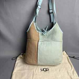 UGG Tasche Hobo Handtasche Schultertasche Bucket Sherpa Lammfell Wolle babyblau hellbraun - Bild 1 von 12