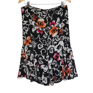 Falda midi floral de seda negra Y2K Fairy Grunge línea A caprichosa talla mediana - Imagen 1 de 9