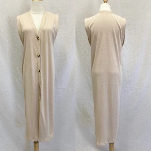 Zara hellbraun gerippt Knopfleiste ärmellos Midi Lagenlook Kleid/Staubtuch Gr. Medium - Bild 1 von 10