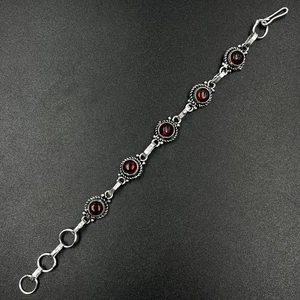 925 Sterling Silber Mosambik Granat Edelstein Schmuck Kette Armband - Bild 1 von 4