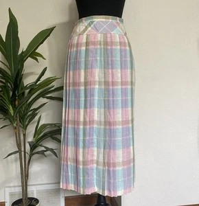Falda Primavera Liz Claiborne De Colección Años 80 Para Mujer’s 4 Lino Midi Plisada Pastel Cuadros 27W - Imagen 1 de 13
