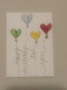 Happy Birthday Luftballons Original ACEO / ATC / Miniatur Kunstkarte  - Bild 1 von 1