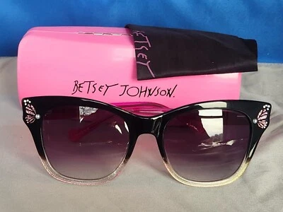 New Women's Betsey Johnson Sunglasses Whimsy Black Plastic 53-19-140 - Image 1 of 4
