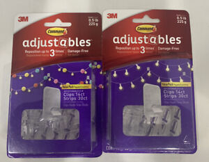 2x Command Adjustables 1/2 lb 14pc 30 Strips Repositionable Clips