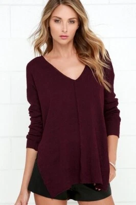 BKE womens ribbed textured V neck long sleeve sweater Sz sm purple  — 第 1/4 张图片