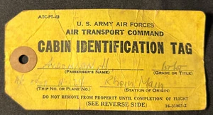 1940s U.S. ARMY TRANSPORT COMMAND Cabin Identification H. ANDONIAN Shipping Tag - Picture 1 of 9