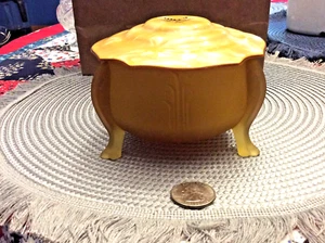 Classic 1940's dark amber color footed powder dish- original plastic top- mint - Picture 1 of 9