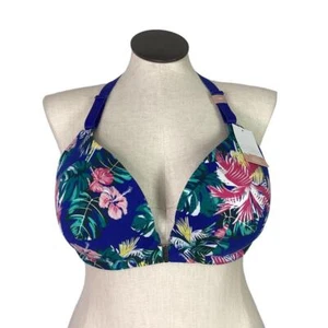 Cacique Bra Women 44C Blue Floral Boost Plunge Front Close Underwire NEW - Picture 1 of 6
