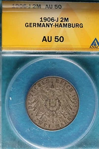 1906 J ANACS AU50 Germany-Hamburg 2 Mark! !#B5071 - Picture 1 of 2