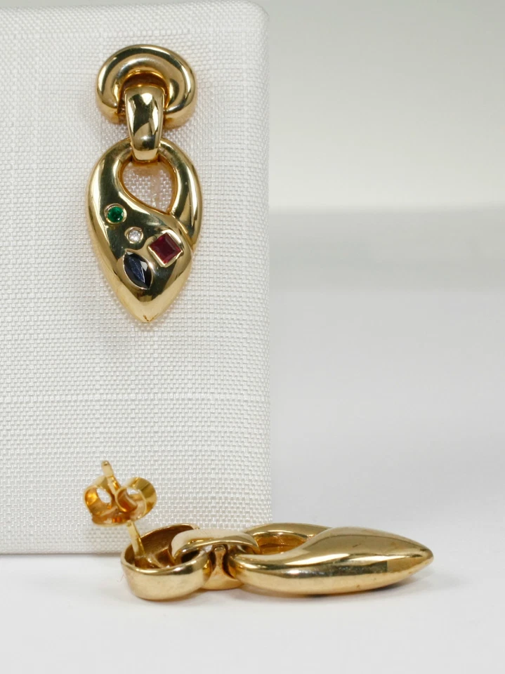 Ohrringe in 585 Gold 14 Karat mit Saphir, Rubin, Smaragd und Brillant 0,02ct wsi - Bild 1 von 1