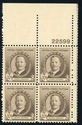 US Stamp #888 Fredrick Remington 10c - Plate Block of 4 - MNH - CV $15.00 - Image 1 of 2