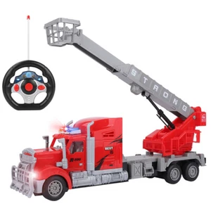 1:15 RC Remote Control Fire Truck W/ Extendable Rotating Ladder Lights Kids Toy - Picture 1 of 15