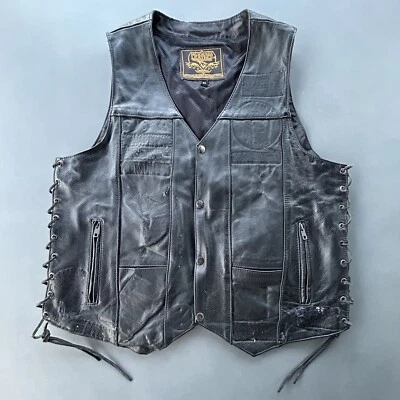 Milwaukee Leather Vest Men's 44 Black Leather Laced Side Biker's Riding Skull - Image 1 of 4