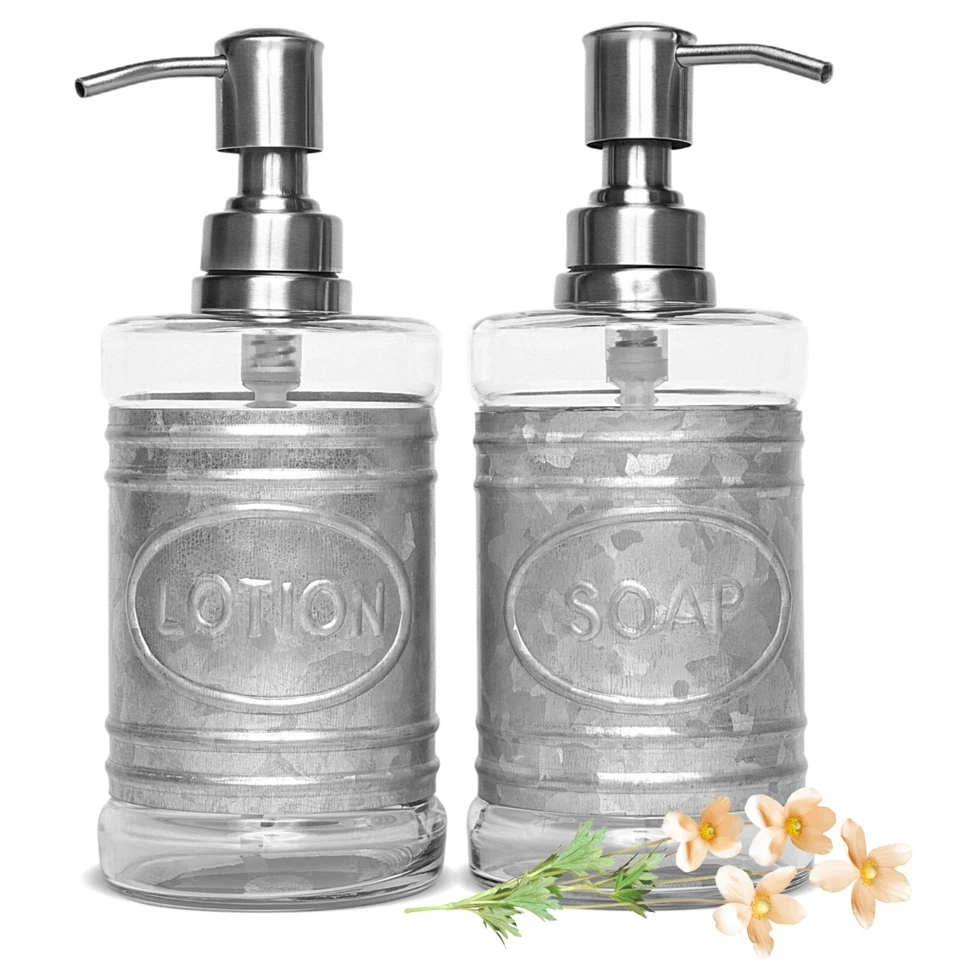 Juego dispensador de vidrio y jabón galvanizado Autumn Alley - Baño de granja Foto 1 de 4