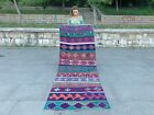 OUSHAK TURKISH VINTAGE BOHEMIAN HAND KNOTTED RUNNER WOOL SMALL ACCENT RUNNER RUG