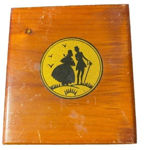 Wooden Jewelry Trinket Box~USED~4" x 4½" x 2"~¾" Deep~Vintage~Hinged~Wood~Footed - Picture 1 of 10