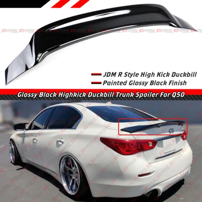 FOR 2014-2024 INFINITI Q50 R STYLE GLOSSY BLACK HIGH KICK DUCKBILL TRUNK SPOILER - Image 1 of 4