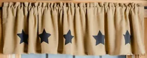 New Primitive Country BURLAP BLACK STAR WINDOW VALANCE Topper Curtain 72" - Picture 1 of 1