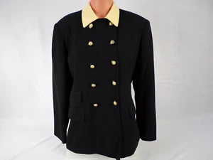 Vintage Evan Picone Pure Wool Jacket Women 16 Black L/S Lined Lions Head Buttons - Picture 1 of 9