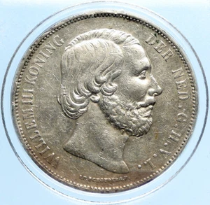 1874 Netherlands King WILLIAM III Crown ANTIQUE Silver 2 1/2 Gulden Coin i97329 - Picture 1 of 3