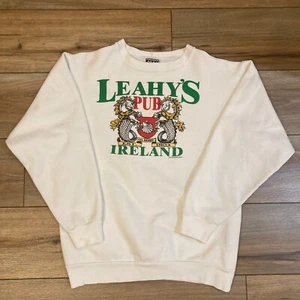 Felpa vintage 1990 Leahy's Irish Pub Co Kerry St Paddys Day girocollo bianca taglia M - Foto 1 di 11
