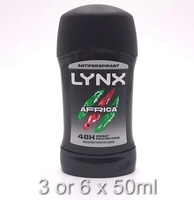 LYNX AFRICA ANTIPERSPIRANT DEODORANT STICK 50ML 3 OR 6 PACK