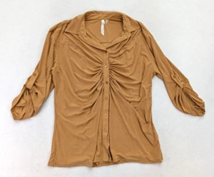 NY Collection Woen's Top Size 2X Gold 3/4 Sleeve Stretch Knit Button-Up - Picture 1 of 13
