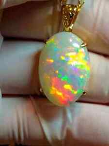 2.Ct Oval Cut Fire Opal Diamond Pendant 14K Yellow Gold Plated 18'' Free Chain