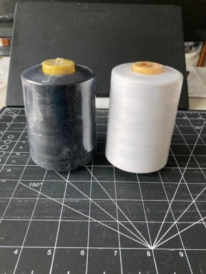 2 Spools 100% Polyester Thread 1 Black 1 White T27 6000 yd Cones - Image 1 of 4