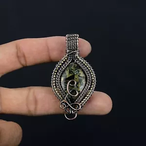 Copper Seraphinite Gemstone Copper Wire Wrap Handmade Pendant Gifts For Woman - Picture 1 of 6