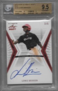 BGS 9.5 2012 Leaf Ultimate Draft RED AUTO Lewis Brinson RC #d 2/5 10 AUTO
